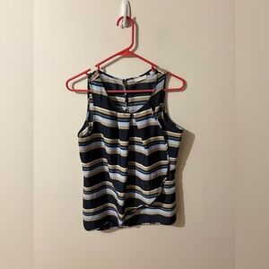 New York & Company Sleeveless Striped Blouse - Black, White, Tan Size Medium